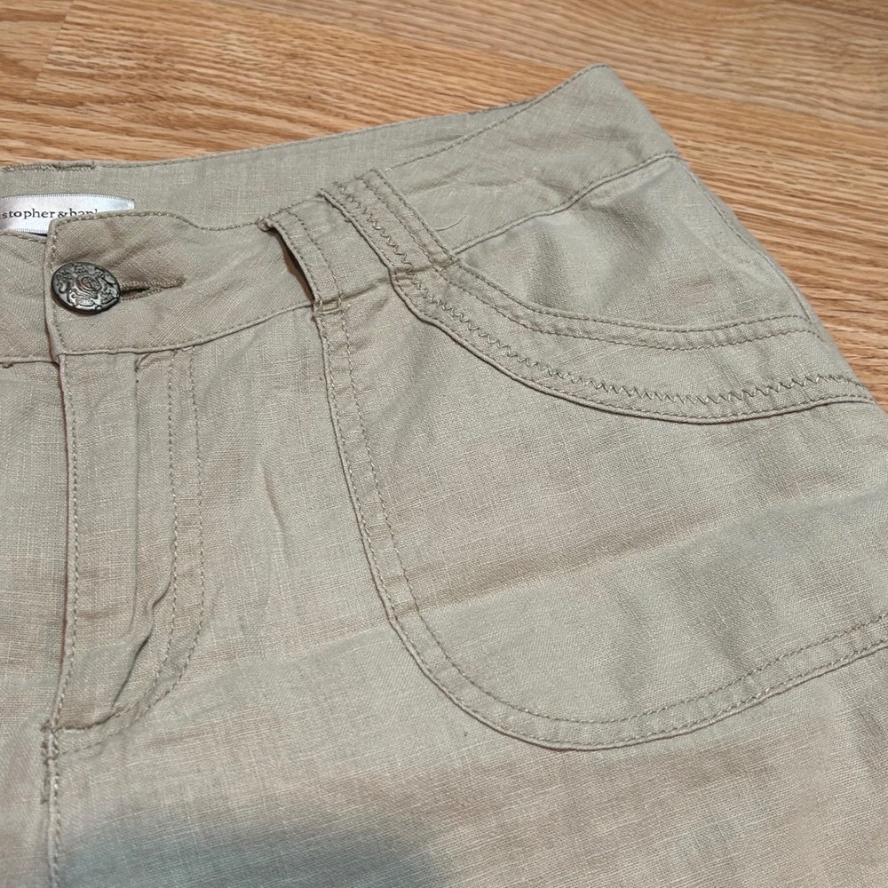 Christopher & Banks Tan Linen Blend Cropped Capri Pants Drawstring Hem Size 10 - Picture 3 of 6